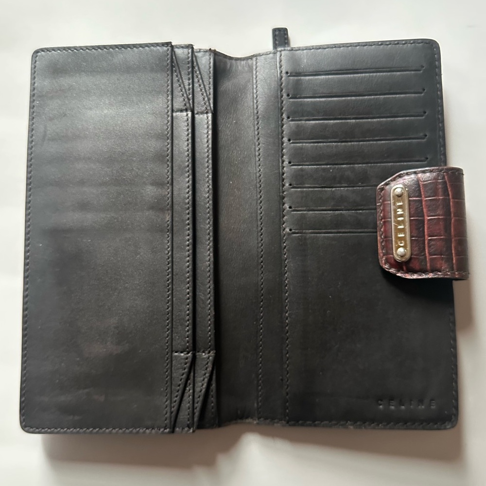 CELINE Vintage Brown Monogram 1990-2000 Macadam-pattern Wallet with Croc Trim - Picture 8 of 14